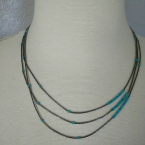 Layered turquoise silver tone necklace